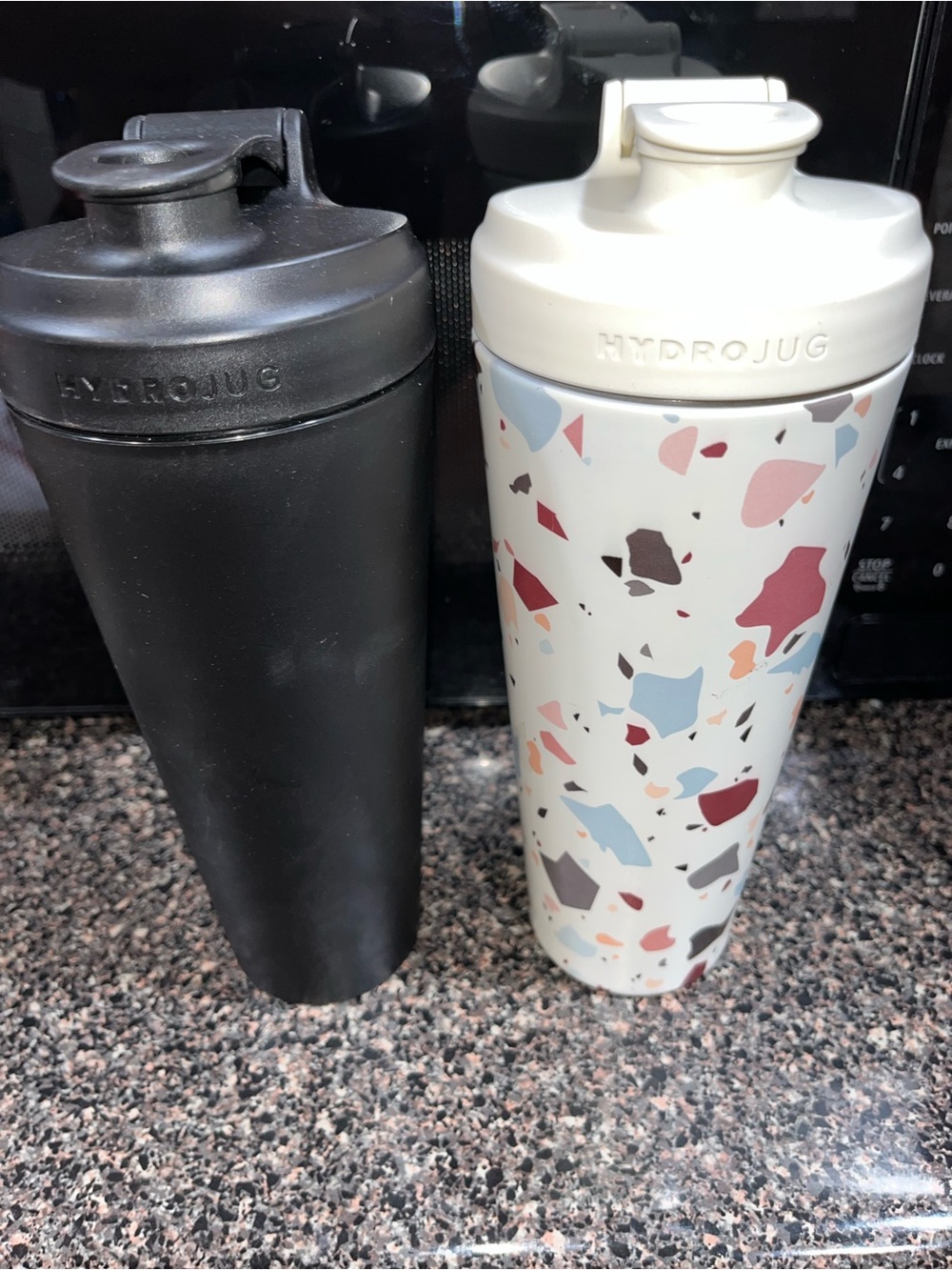 HydroJug Matte Black Bottle & Terrazzo Cream Travel Jug